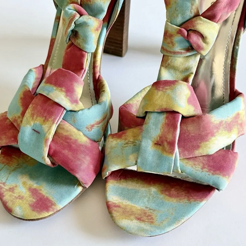 Vince Camuto Tie Dye Fabric Buckle Sandals High Block Heels Women's Size 9.5B